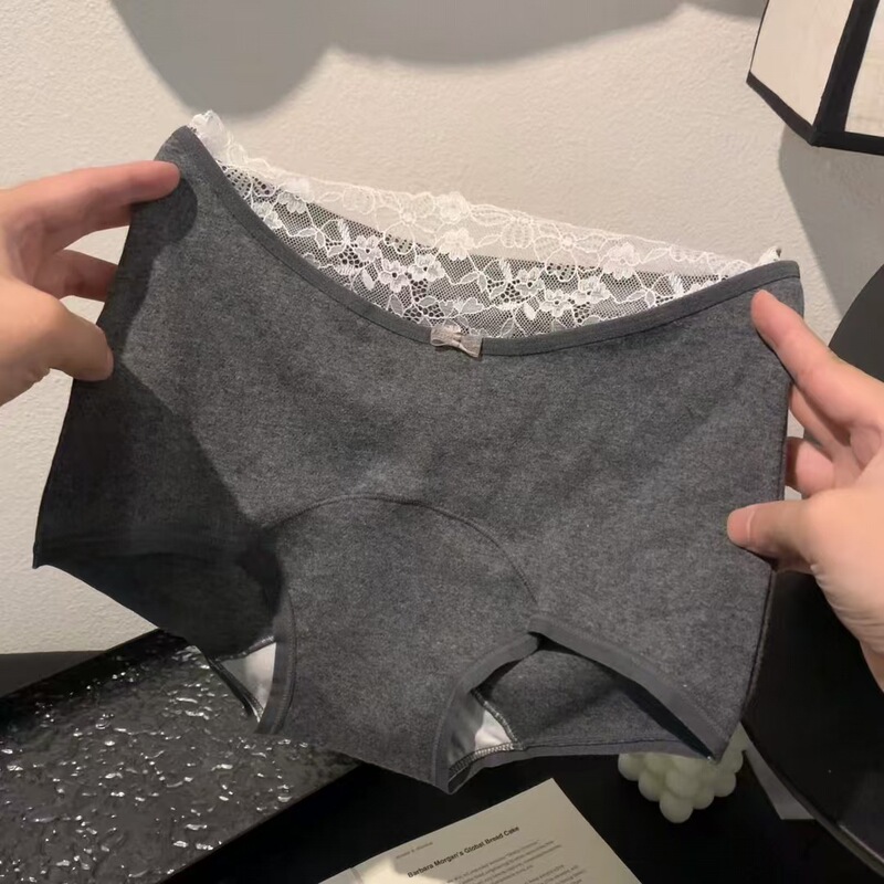 Autumn and Winter New Style Soft Mid-Waist Pure Cotton Women's Panties with Lace Trim, Extended Crotch, All-Cotton Boxer Briefs for Women