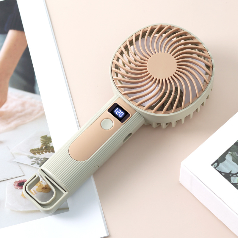 Ventilador de mano digital creativo de comercio exterior gancho plegable portátil al aire libre ventilador de escritorio USB de carga ventilador de mano