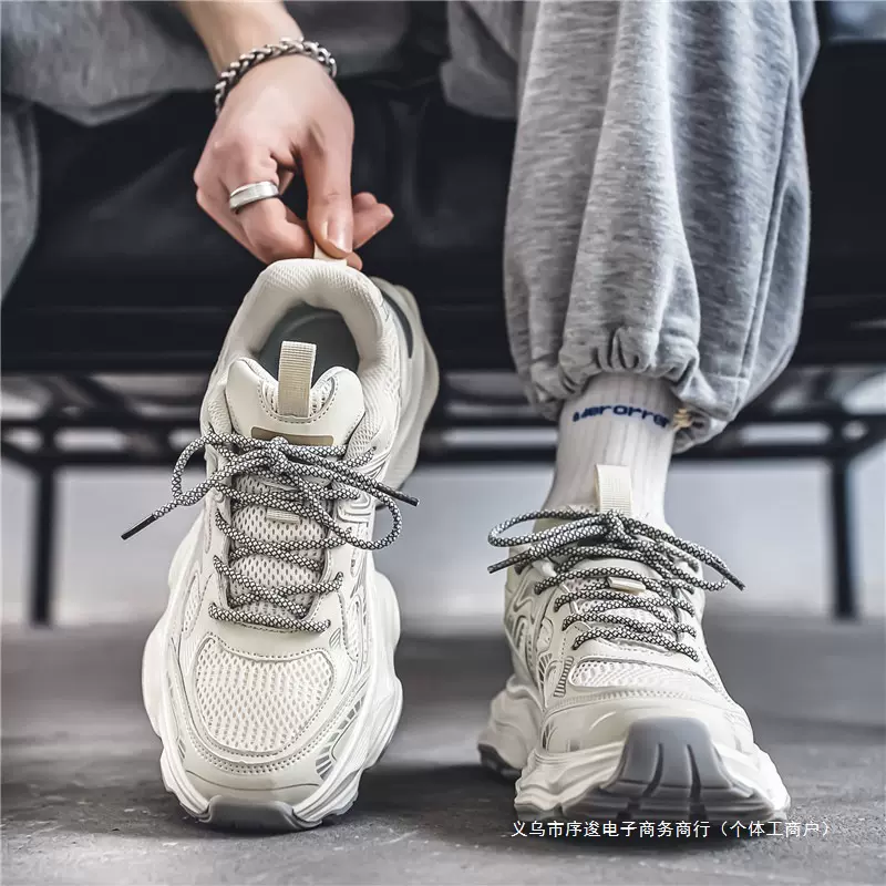 莆田男鞋春季感增高港风老爹鞋青少年厚底休闲网面运动鞋冬季