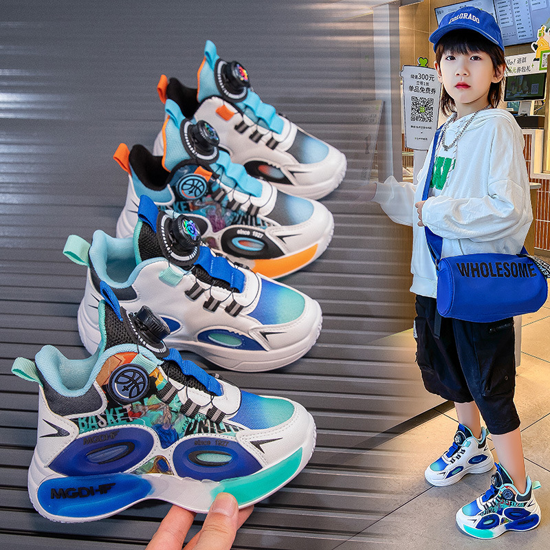 Children's Basketball Shoes 2023 Autumn New Jelly Sole Fashion Boys' Sports Shoes Button Shoes Girls' Running Shoes_voghion.com