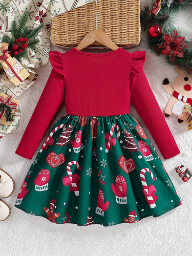 Foreign trade Christmas girls 2026 dress autumn new style flying sleeves floral dress children's foreign-style Korean princess