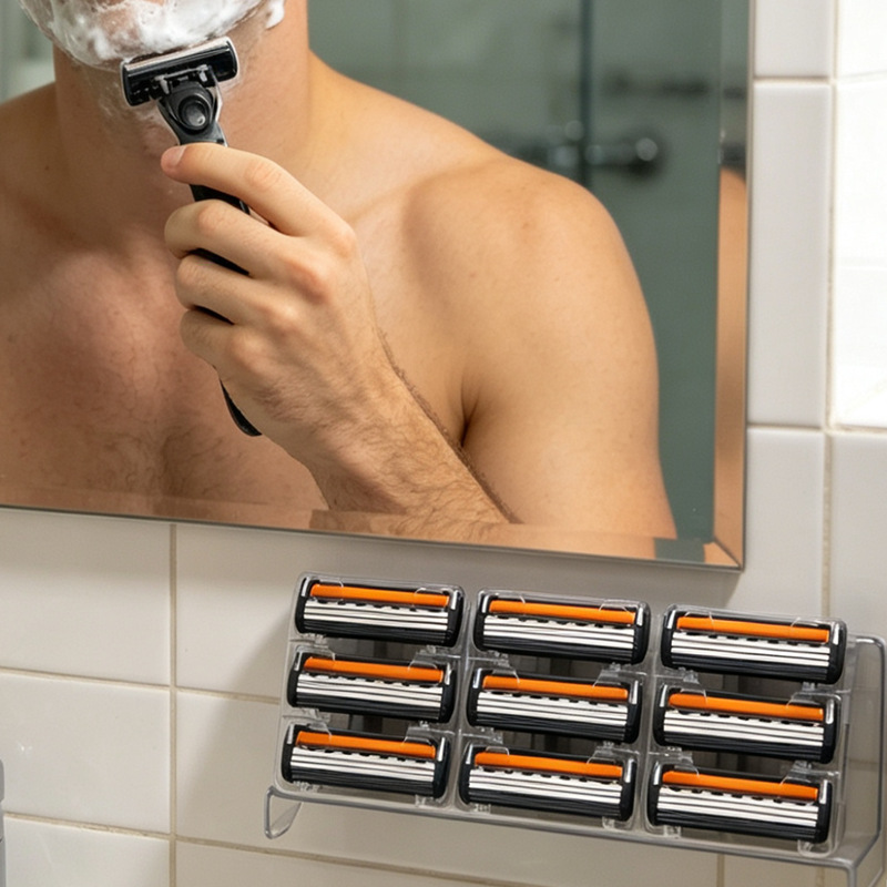 Maquinilla de afeitar manual de tres capas, estilo antiguo, para hombres, 1 mango de afeitar, 21 cuchillas de afeitar