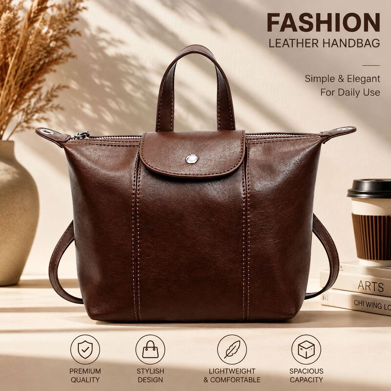New cross-border brown women's leather handbag, large-capacity commuter bag, stylish and simple multi-use crossbody bag