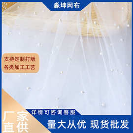高端透亮珍珠网纱加密柔软布婚纱头纱面料拍照网红蓬蓬简约ins