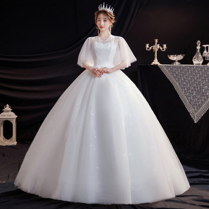 Main Wedding Dress Women's 2025 New Style Lace Super Fairy Dreamy Outing Gauze French Fat Spring and Summer Wedding Dress Covering Arms V Neck