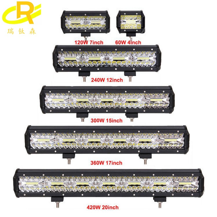 Luz de tira del coche LED tres filas 180W 240W 300W 360W luz de trabajo luz de inspección vehículo todoterreno luz de la bóveda
