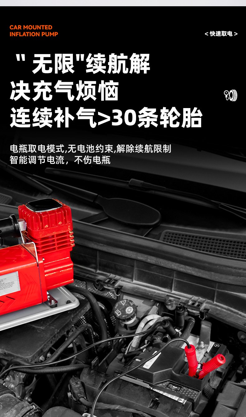 Car-Mounted Air Pump, High-Power Outdoor Emergency Backup 60-Cylinder High-Pressure Metal Pump, Rapid Air Filling, Intelligent Start-Stop