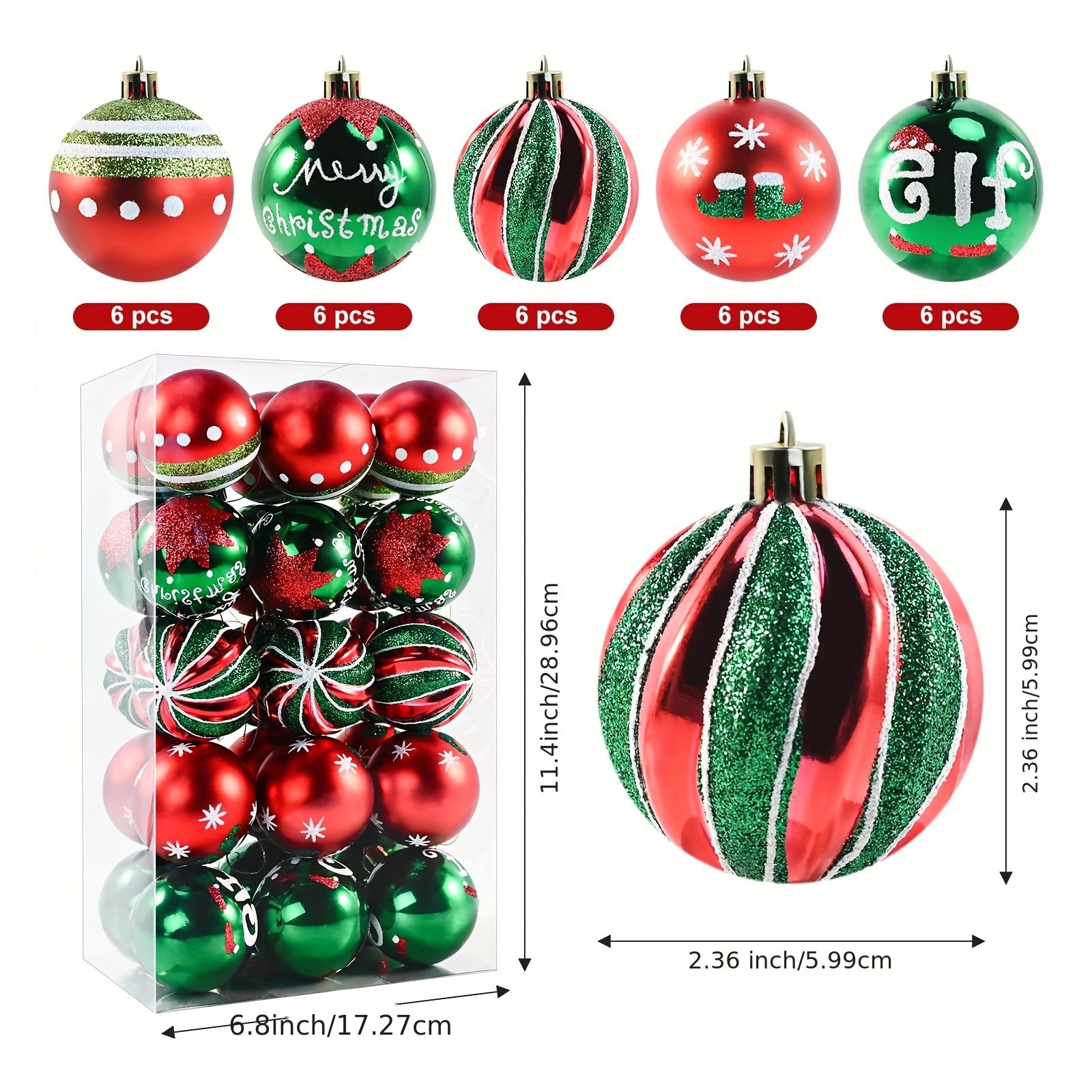 Bola de decoración de Navidad transfronteriza 6cm/30pcs Bola de Navidad pintada de forma especial Bola de decoración de árbol de Navidad