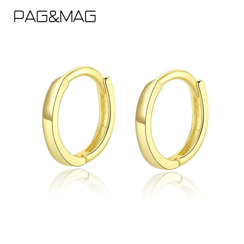 PAG&MAG Стильные серьги, блестящее украшение серебро 925, японский и корейский стиль, простой и элегантный дизайн, белое золото 14 карат