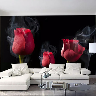 3D Rose Smoke Wallpaper Tv Background Wall Wallpaper Bedroom Living Room Sofa Mural Film and Television Wall Seamless Wall Covering