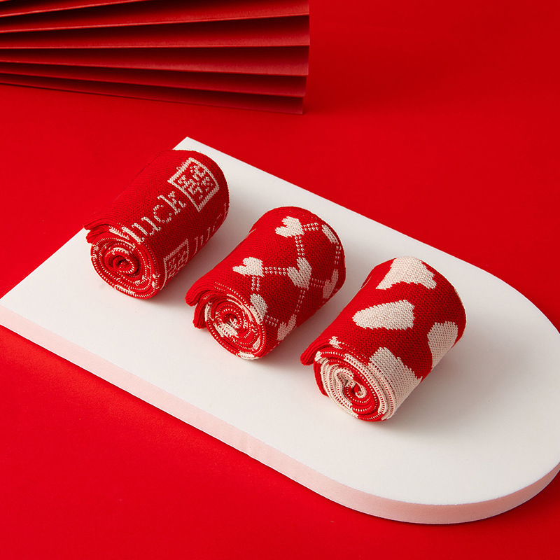 Socks winter Stockings Cotton socks Booming Year of fate love lady gules Double needle new year