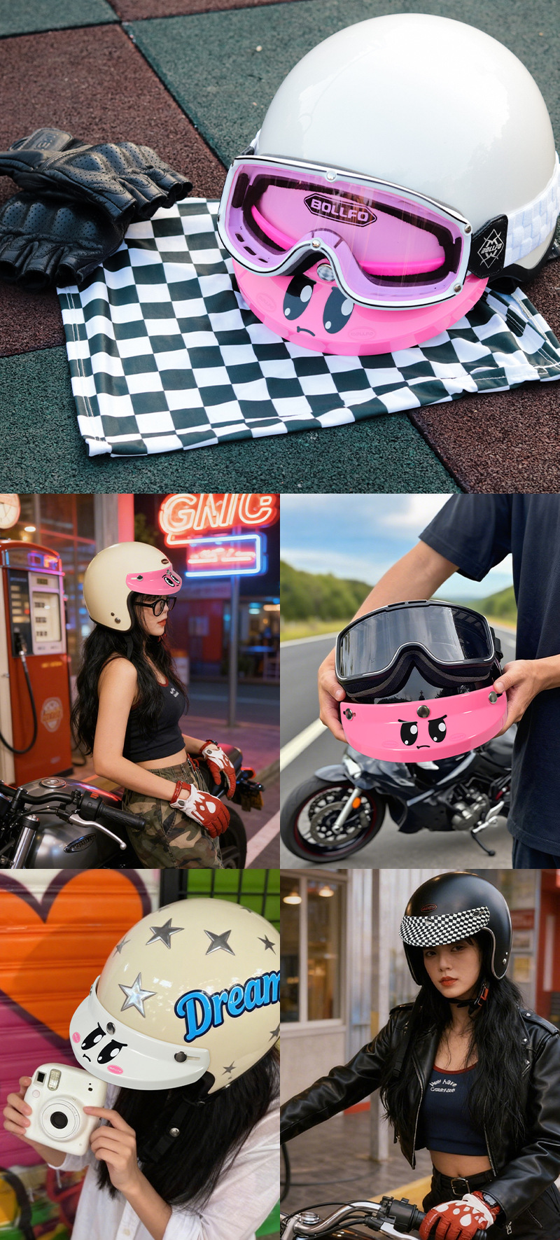 Cute Retro Motorcycle Half Helmet 3/4 Helmet Pink White Angry Cute Three-Button Harley Universal Helmet with Brim for Women