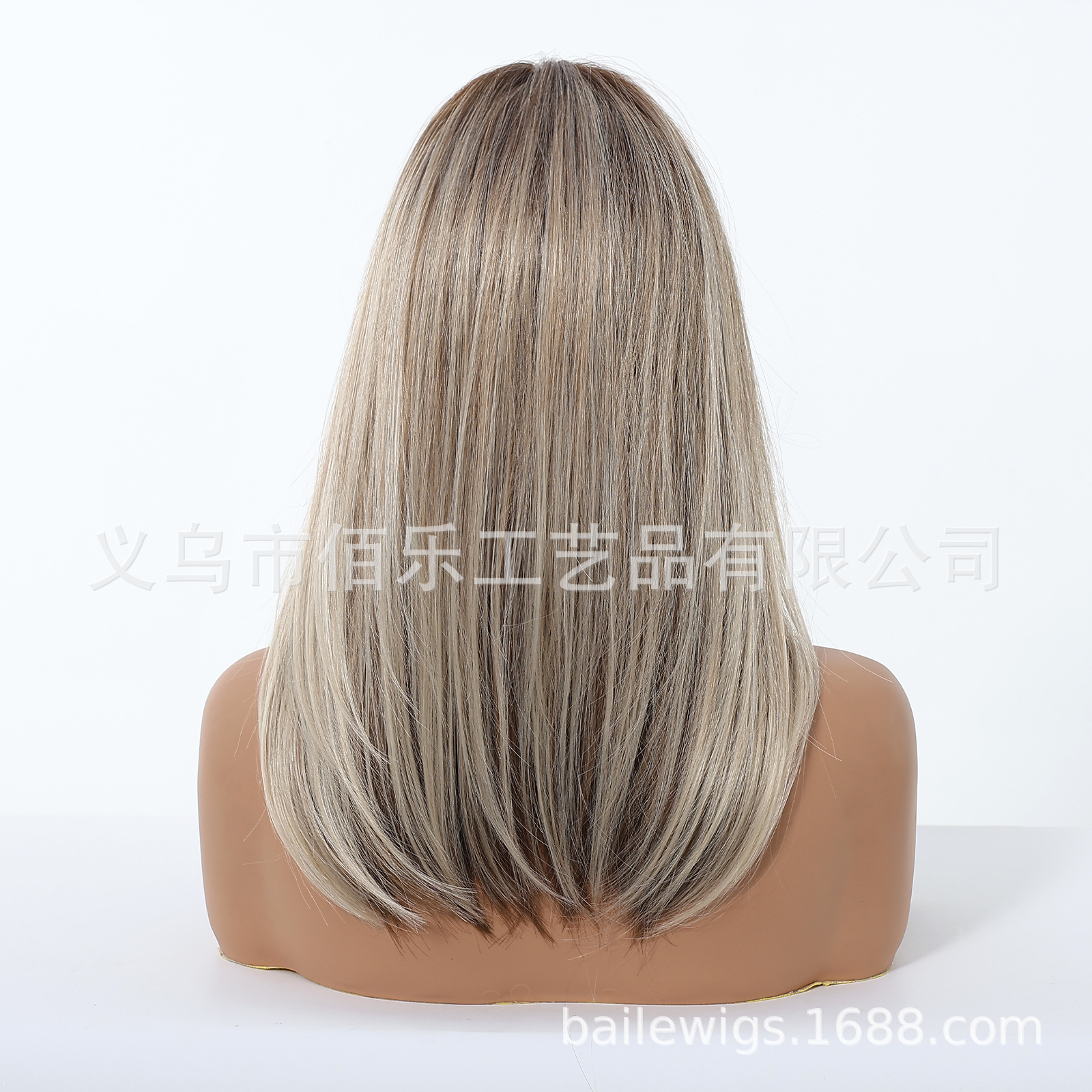 Peluca de gran venta transfronteriza con flequillo dorado, degradado marrón en la parte superior, cabello largo y liso en capas, popular en Europa y América.