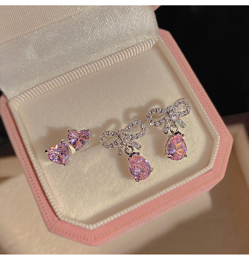 Fashion Bow Knot Copper Inlay Drop Earrings Ear Studs 1 Set