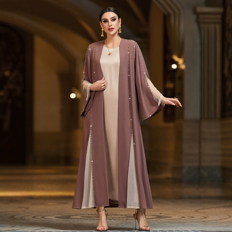BA4078 Coffee-colored fashionable women's elegant cardigan robe long dress