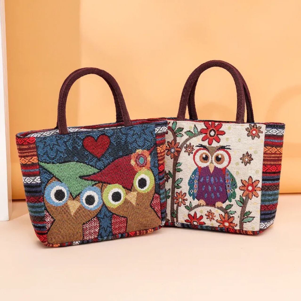 民族风猫头鹰中号手提托特包云南异域风情帆布大象孔雀蝴蝶手提包