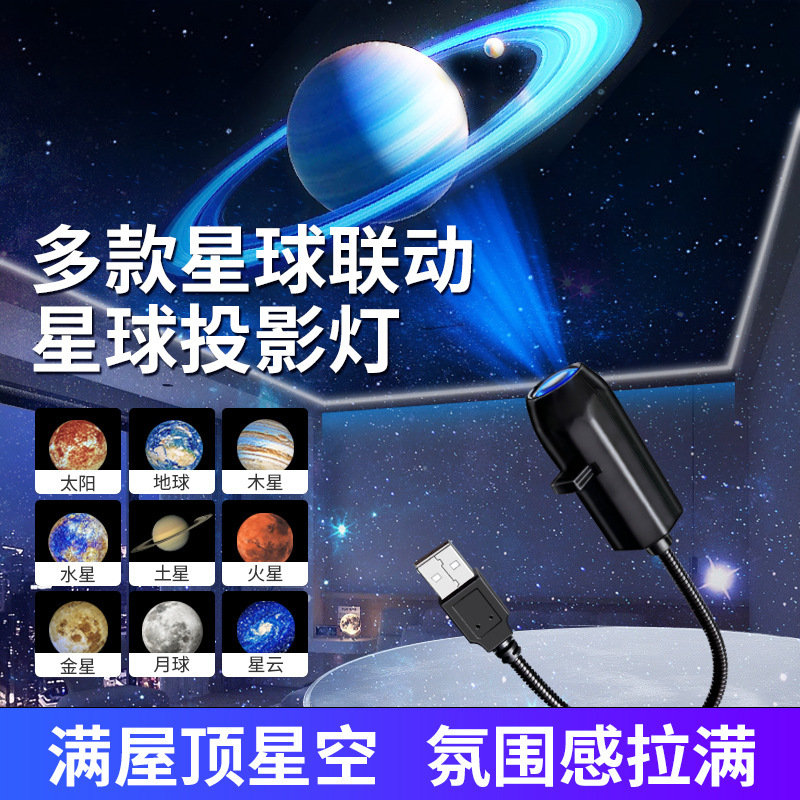 Cross-Border Popular Starry Sky Lamp Moon Lamp Bedroom Creative Led Night Light Logo Projection Lamp Popular Background Light