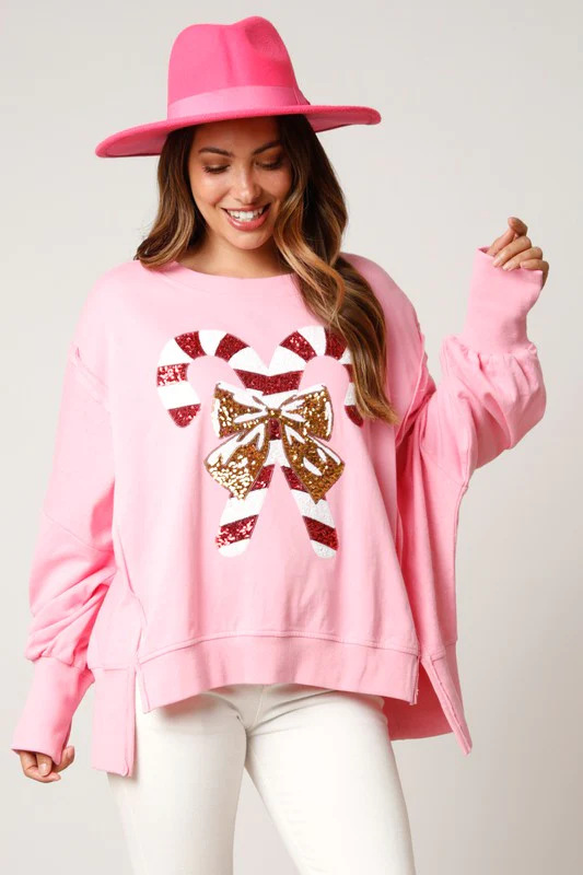 Loose Fit Type Hoodies & Sweatshirts Long Sleeve Sequins Christmas Cartoon