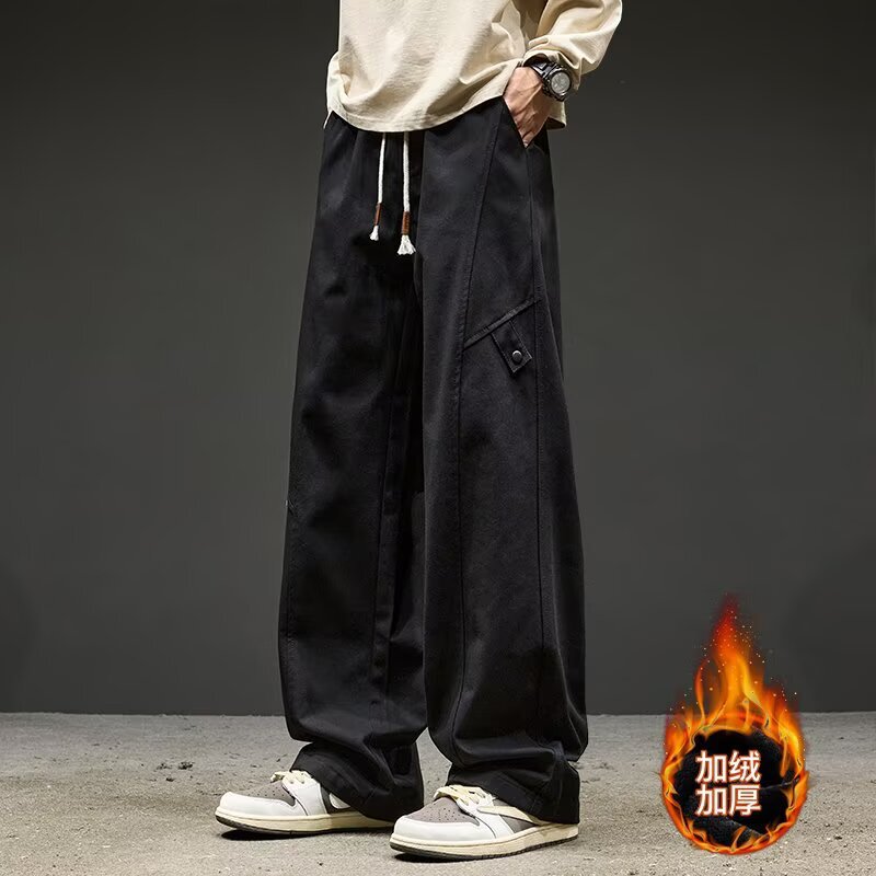 Men's Winter Fleece-Lined Cargo Pants American Style Trendy Loose Straight-Leg Long Pants Wide-Leg Sports Casual Pants Men's Clothing Men's Winter Fleece-Lined Cargo Pants American Style Trendy Loose Straight-Leg Long Pants Wide-Leg Sports Casual Pants Men's Clothing