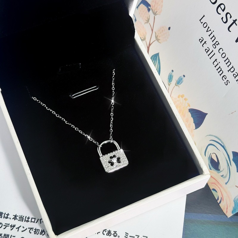 原创S925纯银爱心三叶草锁头项链女轻奢高级小众设计感秋冬毛衣链|undefined