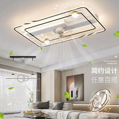 2022新款客厅简约风扇灯大厅星空投影摇头吊扇灯智能一体电扇灯具|ru