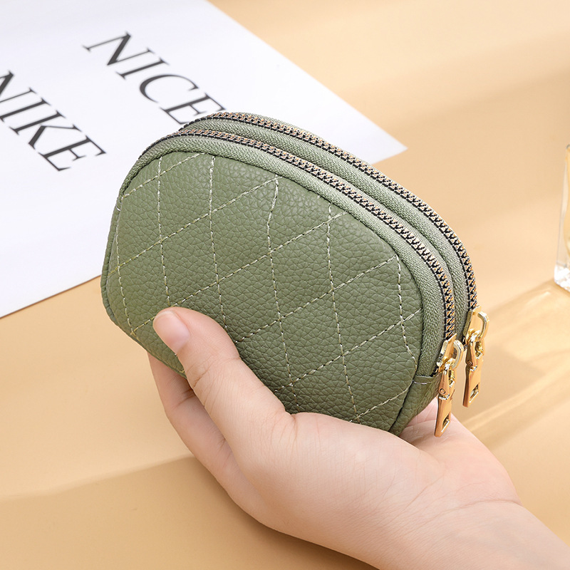 Nuevo portátil mini billetera de niñas, coche de diamante, costura de doble cremallera, monedas, bolso de cambio, bolso de cambio, piel pu