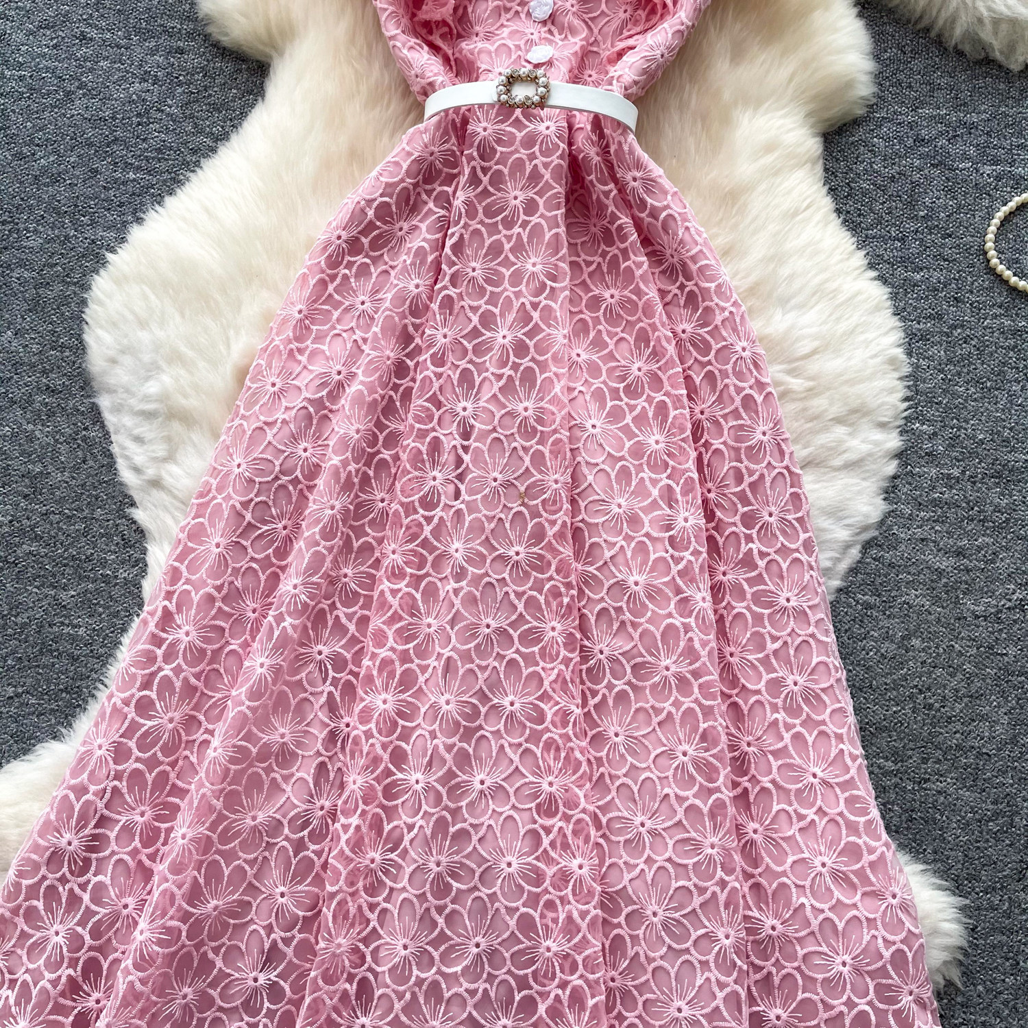 Elegant Lace A-Line Sundress For Women, High Waist Sleeveless Summer Maxi Dress_ecoleips.com