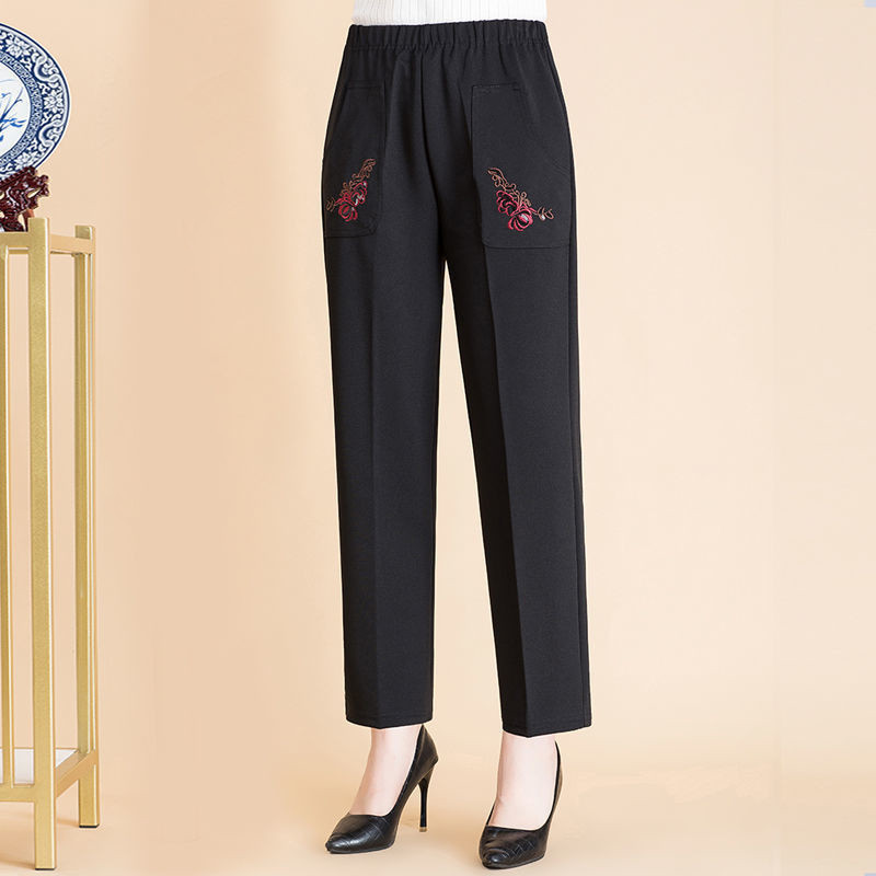Middle-aged and elderly women's pants spring and autumn women's pants straight high waist casual pants women's mother wear loose wide leg pants for women