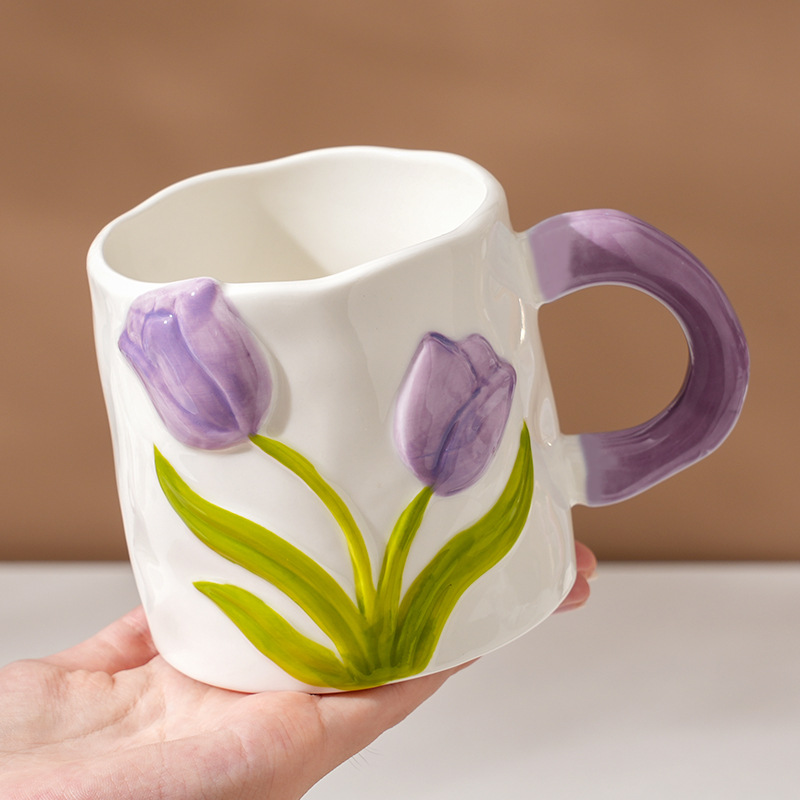 Taza de Tulipanes de alto valor, taza de cerámica esmaltada, regalo del Día del Maestro, taza de agua doméstica para niñas