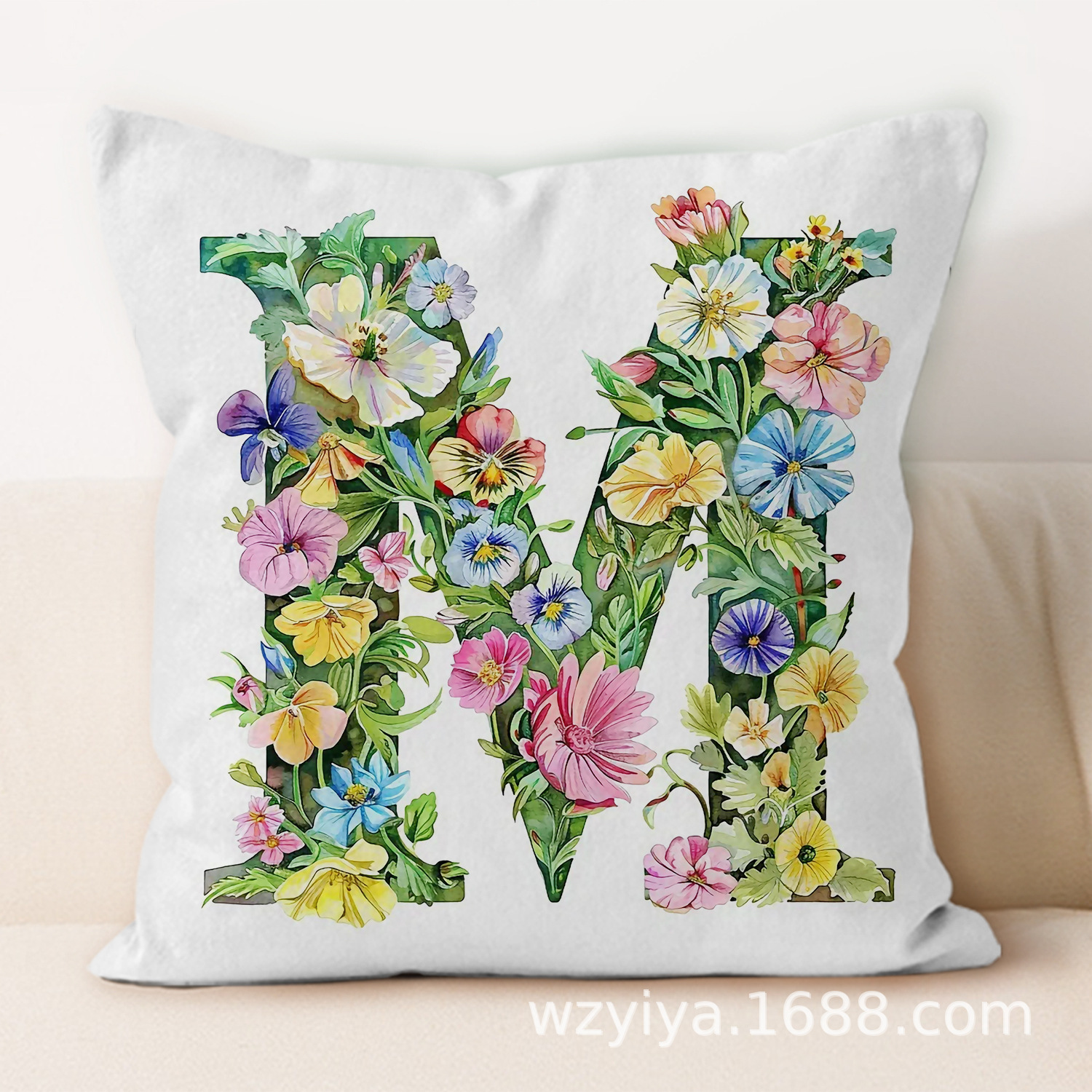 Flores letras inglesas almohada simple sofá moderno cojín de respaldo decoración desmontable cama cuadrada almohada de cabeza lavable