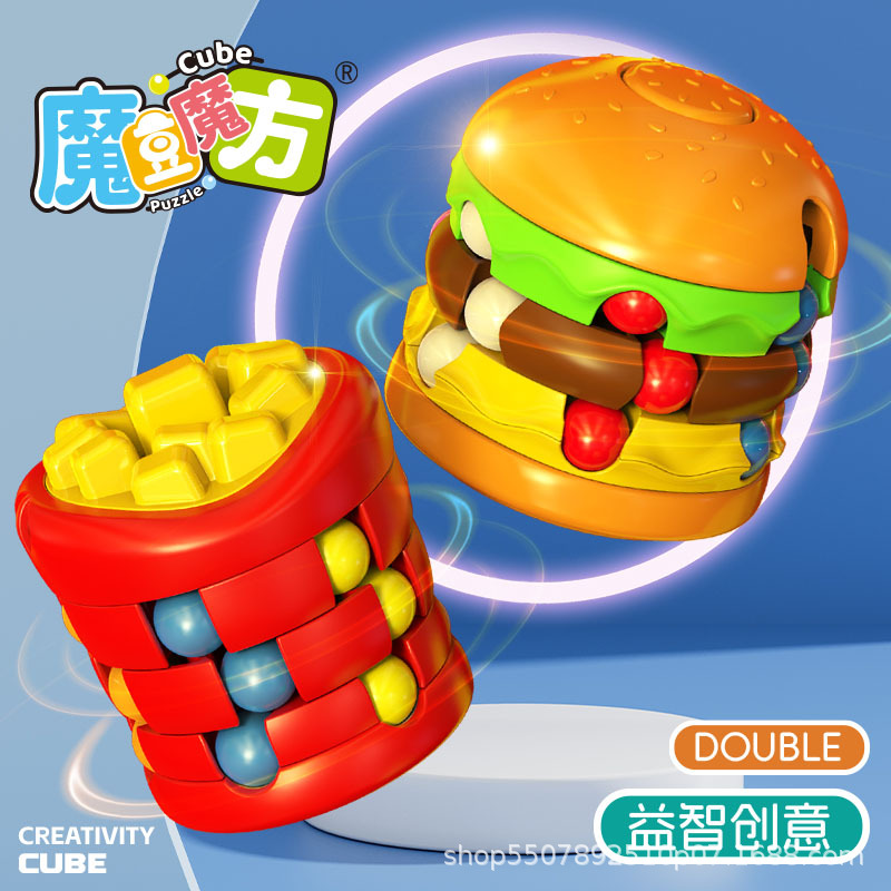 Burger Cubo de Rubik, papas fritas, Cubo de Rubik, Cubo de Rubik, Cubo de Rubik, Bola giratoria, Juguete de pensamiento educativo para niños, Descompresión de las yemas de los dedos