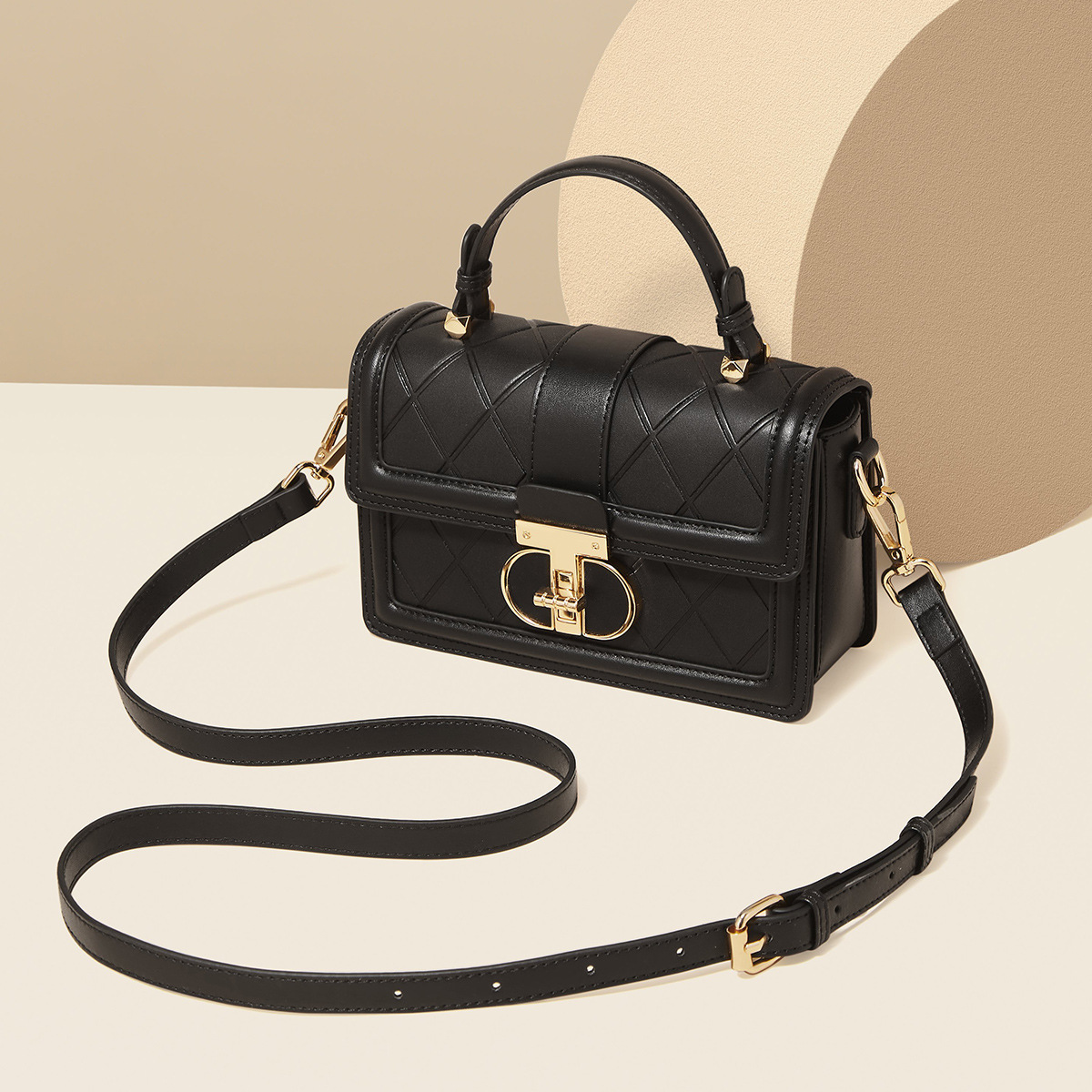 Golden Fox Leather Luxury Designer Handbag For Women New Niche Diamond Grid Crossbody Small Square Bag - Thumbnail 2