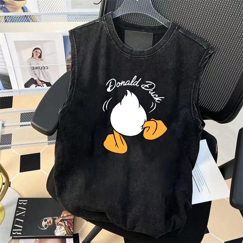 Washed Old Cotton Vest Men's Base Shirt Loose Sports Fitness Basketball Waistle Sleeveless T-Shirt Ins Trendy Brand