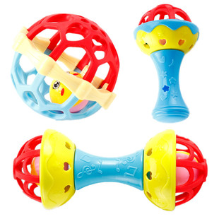 Boiled baby soft rubber ball dumbbell hand rattle toy 0-1 years old baby gripping gummy baby soothing