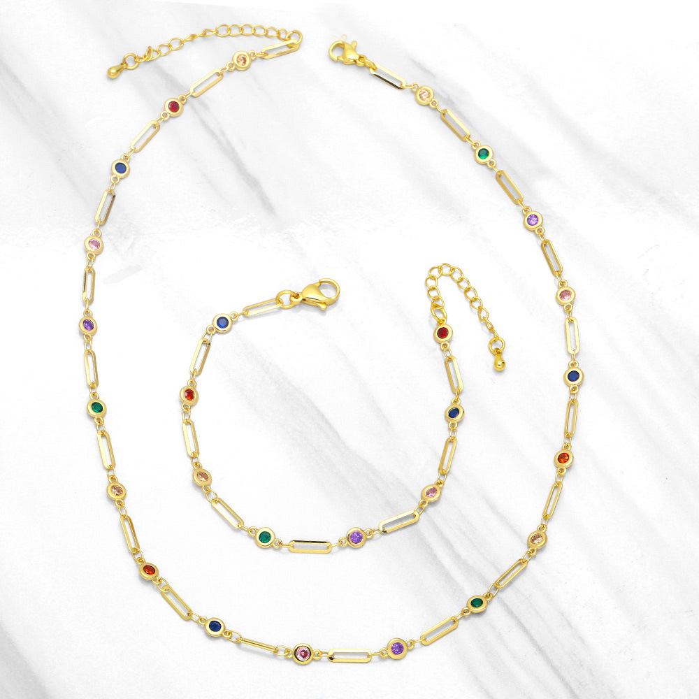 colorful zircon stitching copper bracelet necklacepicture1