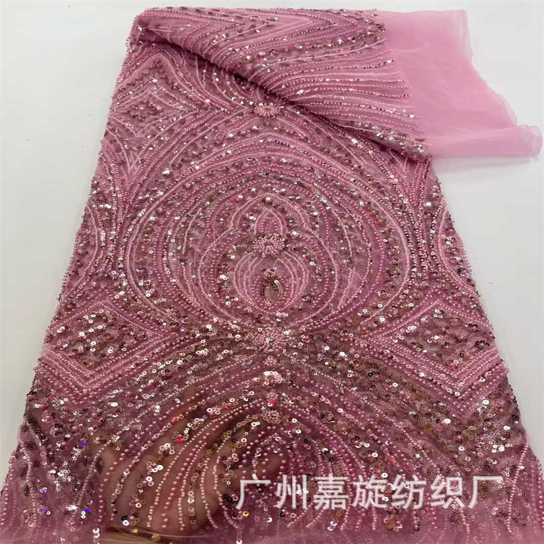 African beaded tube lace heavy-duty flower chip chip chip cuentas bordadas tubería vestido de boda tela de noche
