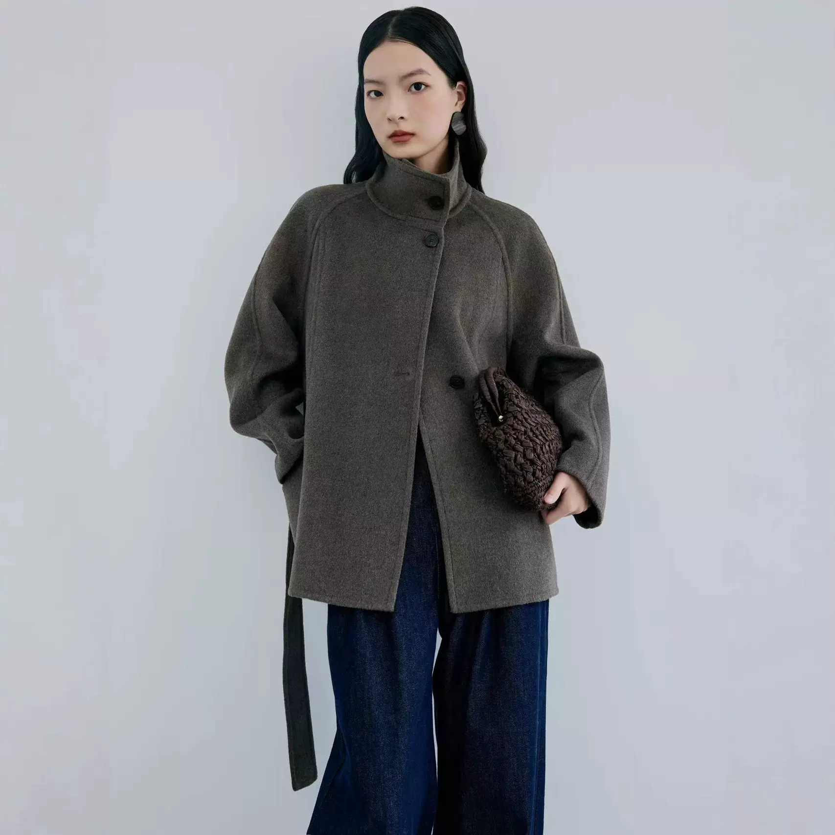 秋冬新款立领双面羊绒大衣5羊绒5驼绒90羊毛短款韩版宽松羊毛呢子