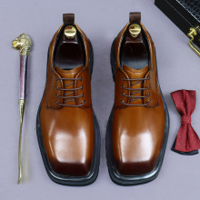 皮鞋男真皮英伦风休闲皮鞋厚底正装皮鞋伴郎结婚方头透气增高皮鞋
