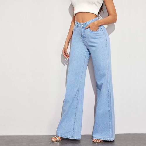 Amazon AliExpress Women's Denim Jeans High-Waisted Tapered Straight Leg Blue Jeans Best Selling