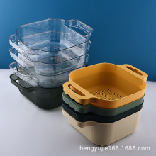 批发双层果蔬沥水盆沥水篮PET 透明家用洗菜盆淘米盆 厨房收纳篮