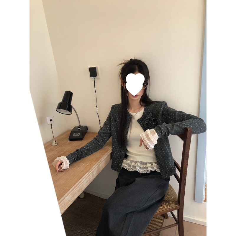 红人馆短款外套女2025新款早秋超好看韩系chic别致波点上衣女|undefined