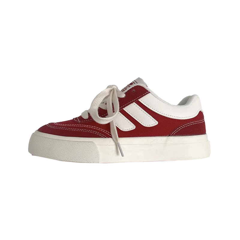 Primavera zapatos blancos de mujer retro zapatos de skate rojo, zapatos de lona casuales, estilo de puerto, nicho de diseño chic zapatillas deportivas