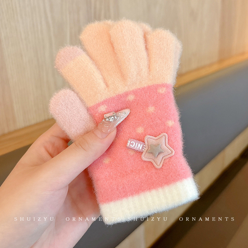 0-12 Guantes calientes de cinco dedos para niños niños y niñas de invierno de peluche de dedo para niñas