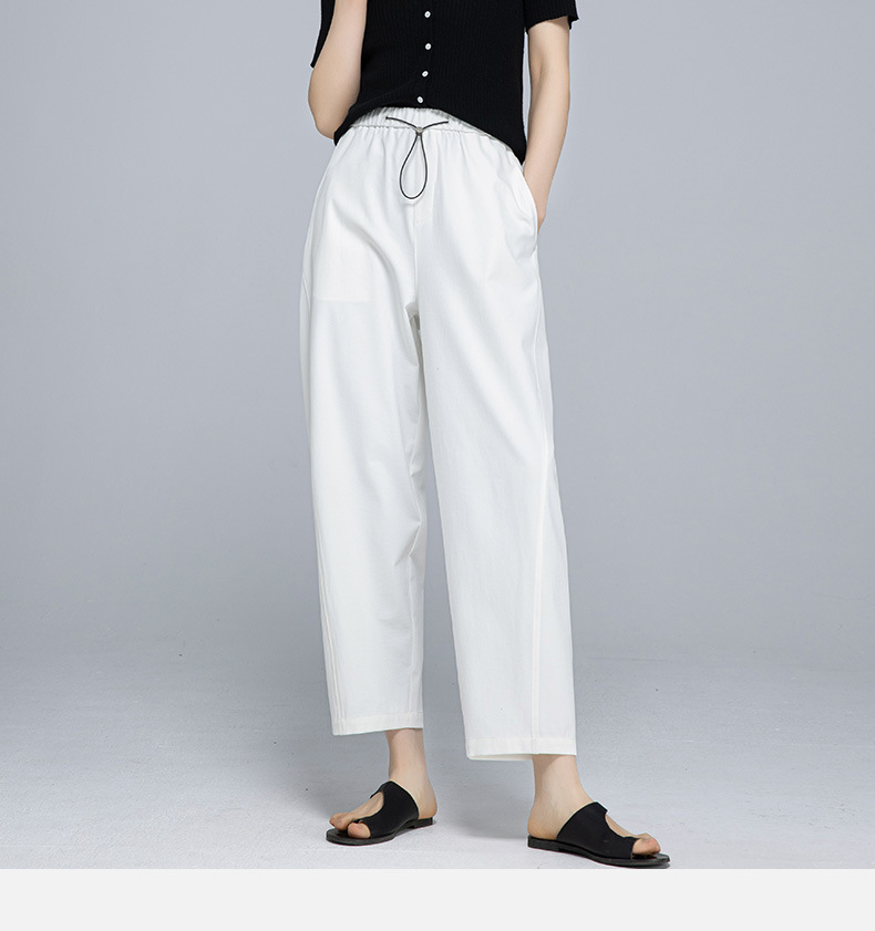 Quần culottes nữ ống rộng cạp chun rút dây dáng lười — Xanh lông mòng đen chi tiết 6