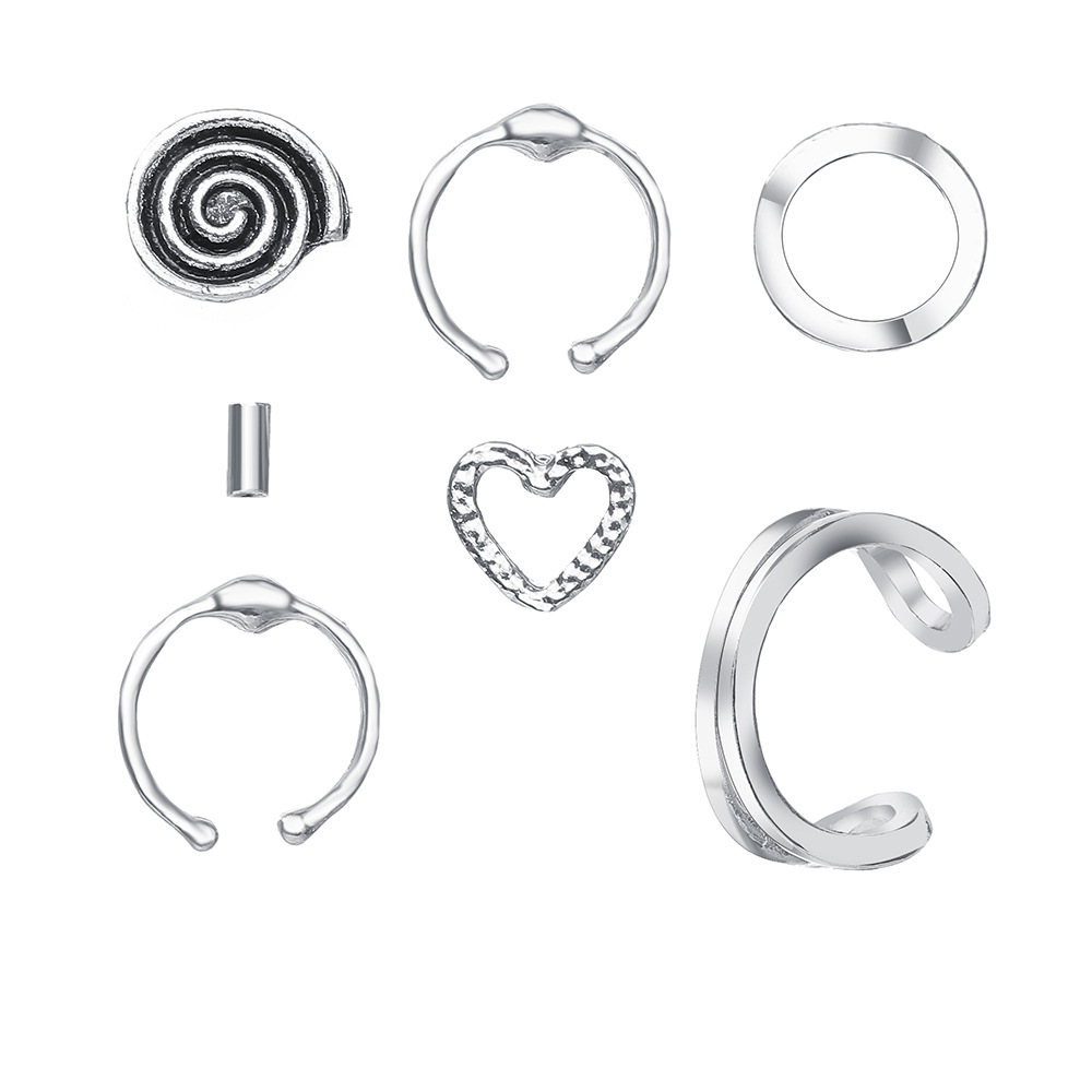 Wholesale Heart Spiral Geometric Stud Earrings Seven-piece Set Nihaojewelry display picture 2