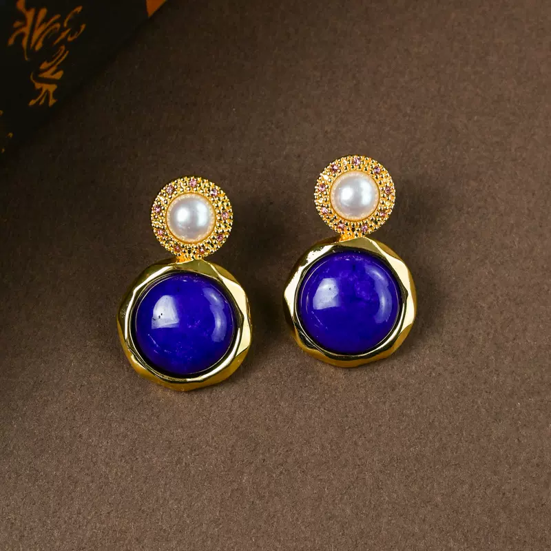 天然青金石耳饰女复古港风大耳坠适合的耳钉高级感气质耳环饰品
