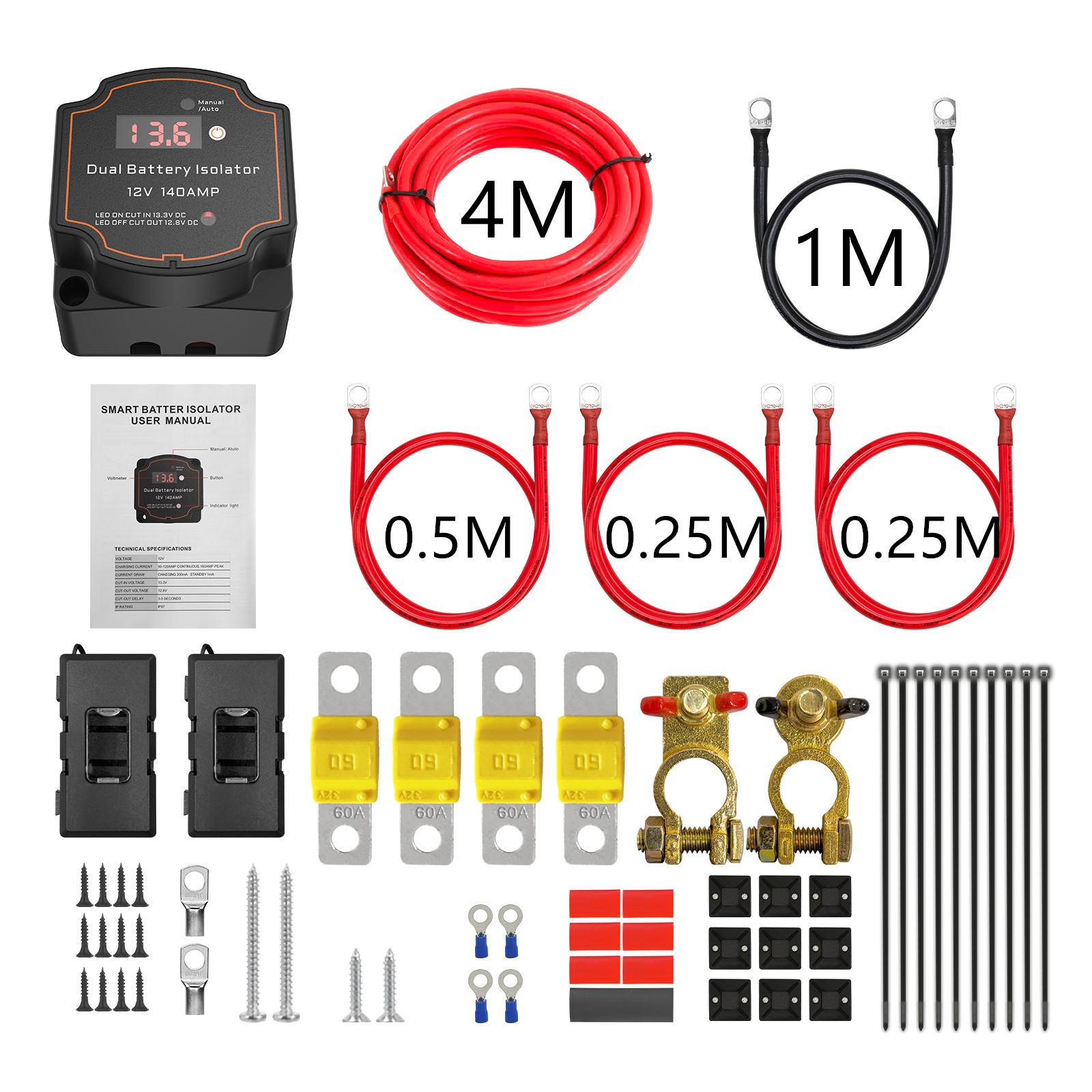 Transfronteriza Inteligente de Doble batería aislador traje de relé con LED voltímetro 12V140A batería Aislador