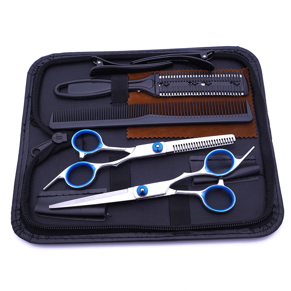 Fabricante al por mayor tijeras de corte de cabello transfronterizo Amazon negro dorado plano tijeras de dientes con flequillo fino tijeras divididas juego de tijeras de cabello