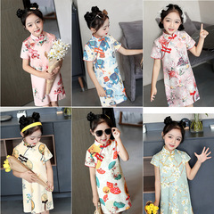 Girls 2022 summer new short-sleeved cheongsam dress Chinese style ethnic dress children's Hanfu baby Tang suit fairy