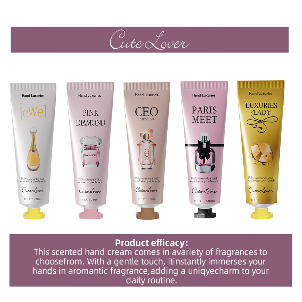 La misma crema de manos con perfume de marca grande tiene una fragancia perdurable y hidratante, así como un alto tipo de fragancia hidratante para otoño y invierno.